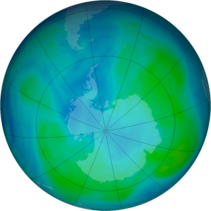 Antarctic ozone map for 25 January 2007
